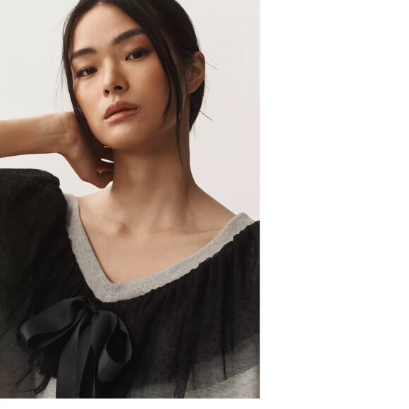 NEW By Anthropologie Maeve V-Neck Bow Sweatshirt size S gray color nwt - Picture 4 of 7